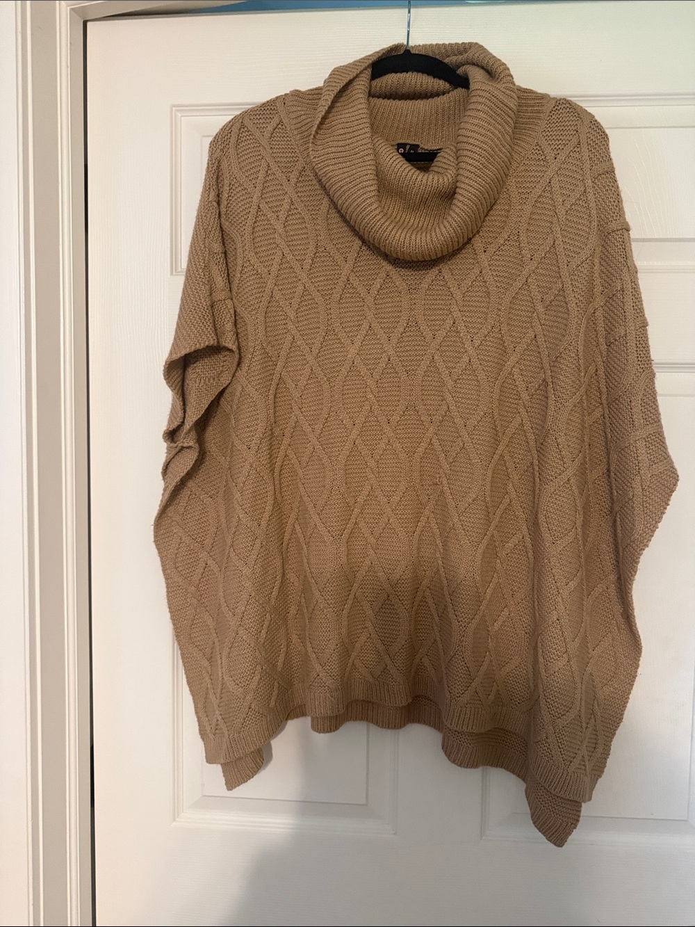 Poof! Camel Cable Knit Cowl Neck Sweater